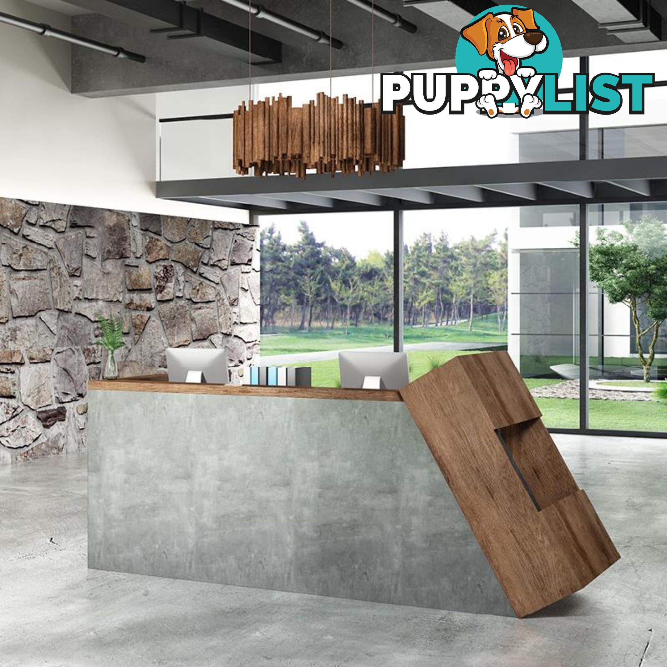 QUADE Reception Desk Left Panel 2.0M - Warm Oak & Concrete Color - WF-RT002-L-M - 9334719004853