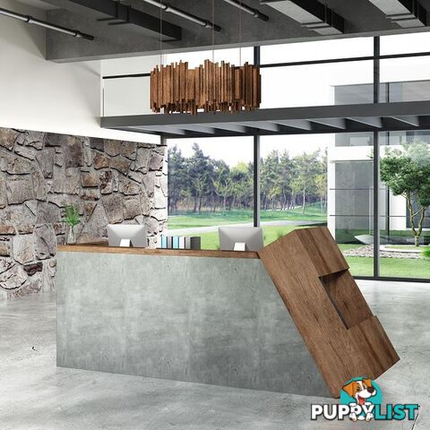 QUADE Reception Desk Left Panel 2.0M - Warm Oak & Concrete Color - WF-RT002-L-M - 9334719004853