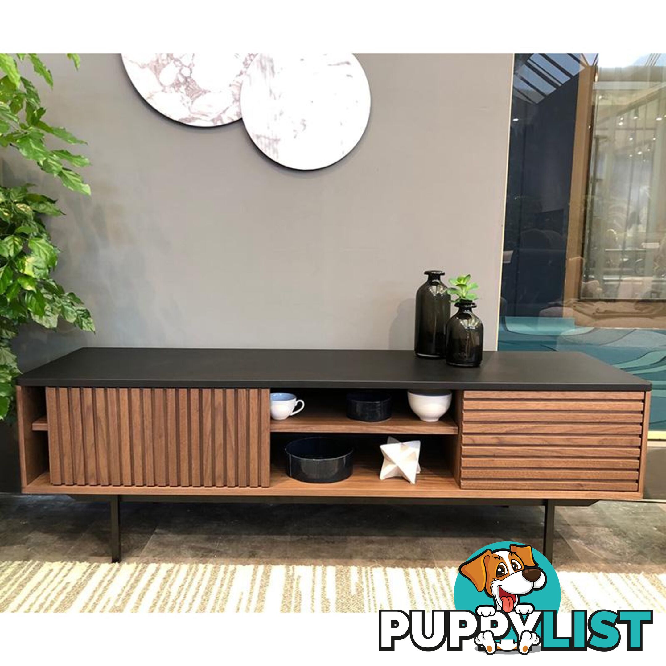 TOZZI Entertainment TV Unit 160cm - Walnut & Black - DI-J9715 - 9334719002057