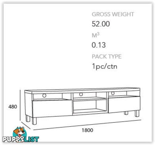 Gordy TV Unit - 180cm - Natural + White - 336001 - 9334719008844