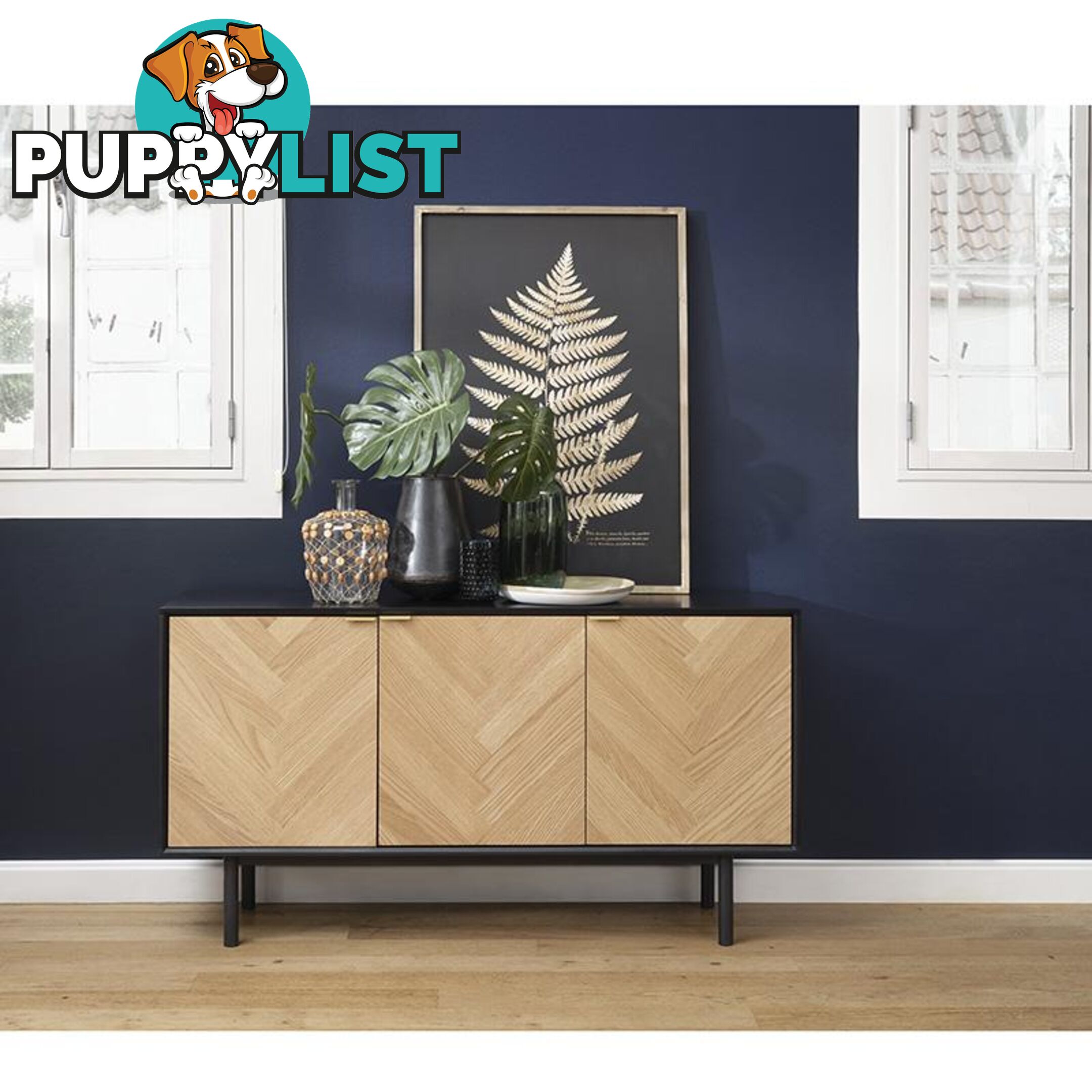 CALVI Sideboard 1.5M -  Natural & Black - 42143160 - 5704745089676