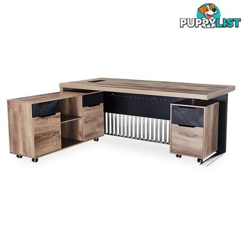 AFTAN Executive Desk with Pedestal & Left Mobile Return 1.8M - Warm Oak & Black - WF-N2806-L - 9334719003955