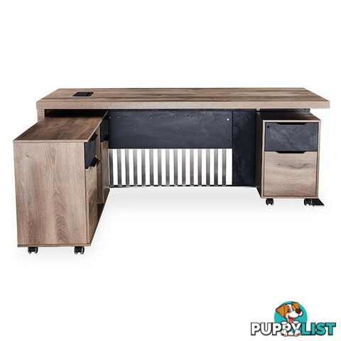 AFTAN Executive Desk with Pedestal & Left Mobile Return 1.8M - Warm Oak & Black - WF-N2806-L - 9334719003955