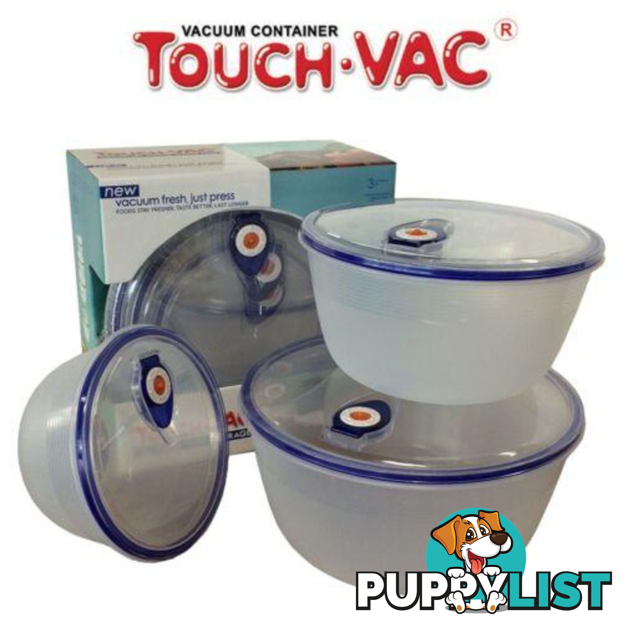 3pcs TouchVac Airtight Vacuum Sealed Kitchen Storage Container - Microwave Safe - KA-20692 - 8804122020692