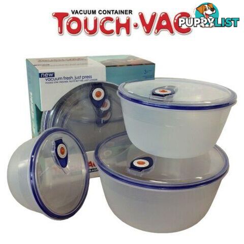 3pcs TouchVac Airtight Vacuum Sealed Kitchen Storage Container - Microwave Safe - KA-20692 - 8804122020692