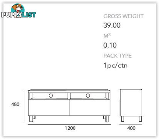 GORDY TV Entertainment Unit 120cm - Walnut Colour - 334002 - 9334719008745