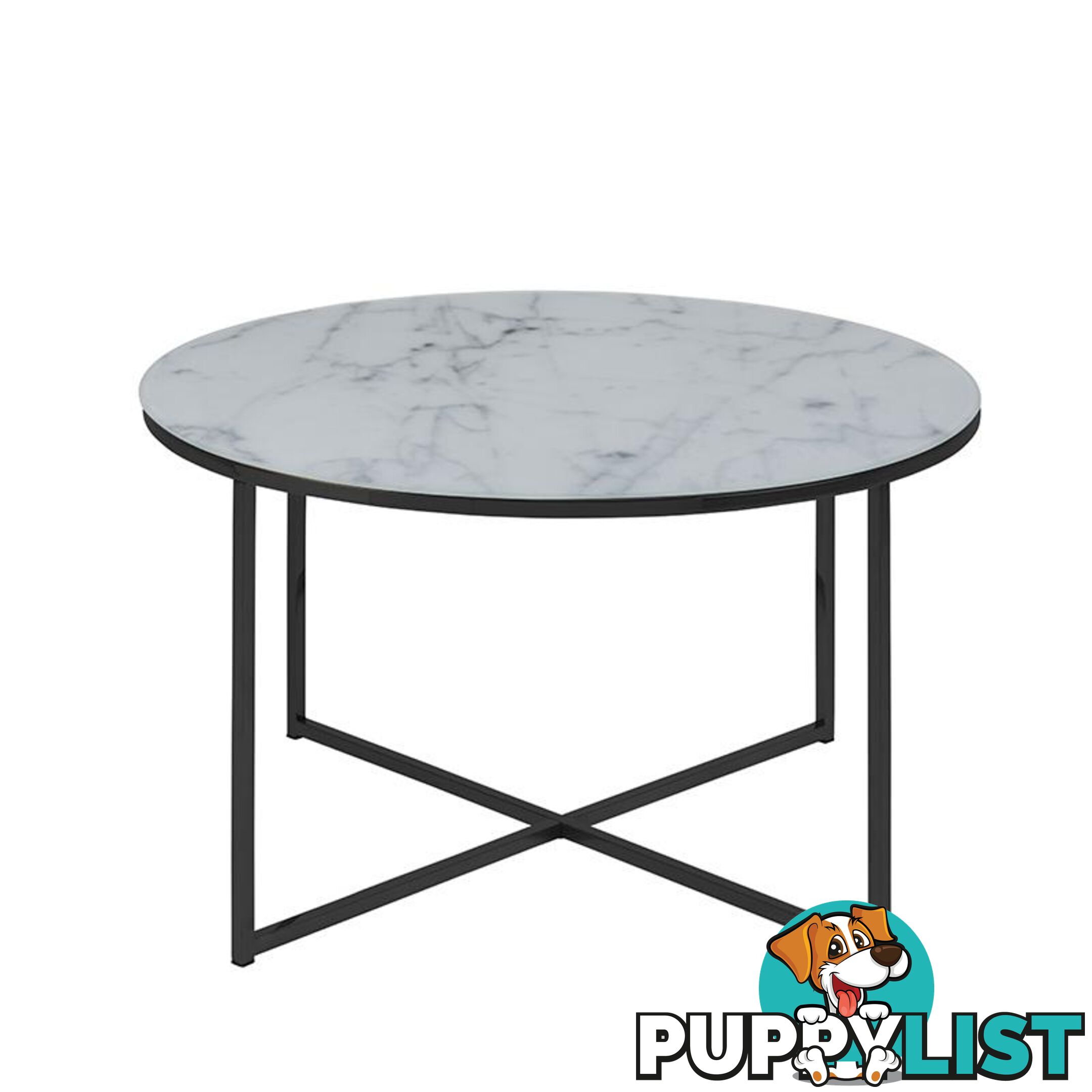 KOLINA Glass Marble Round Coffee Table 80cm - White - AC-0000086238 - 5713941114648