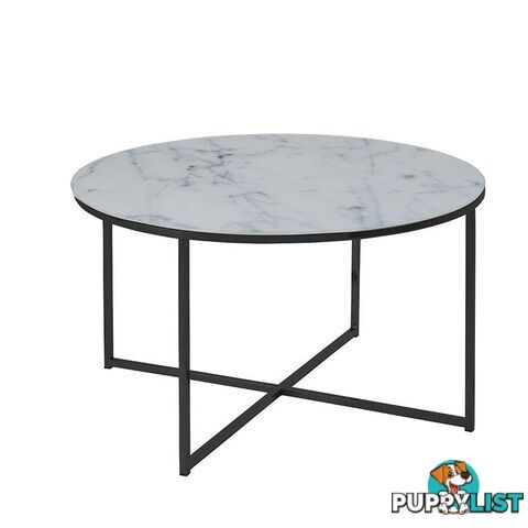 KOLINA Glass Marble Round Coffee Table 80cm - White - AC-0000086238 - 5713941114648