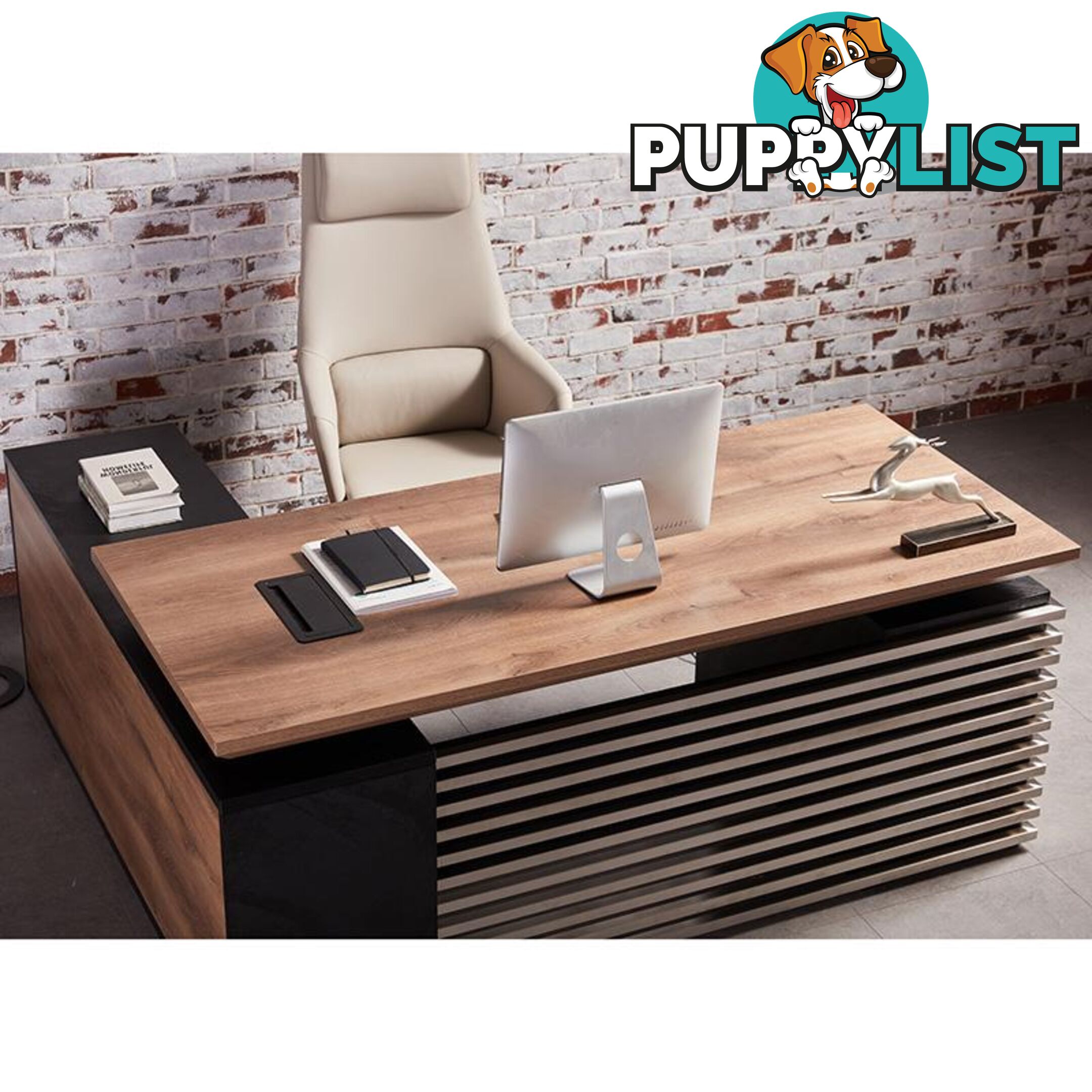 PHOENIX Sit & Stand Electric Lift Executive Desk with Right Return 2.2M - Warm Oak & Black - WF-N2201-SU-RIGHT - 9334719011622