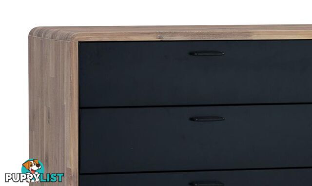 Binder Tall Sideboard 140cm Acacia Solid Wood - Sandblast & Black - 343012 - 9334719008998