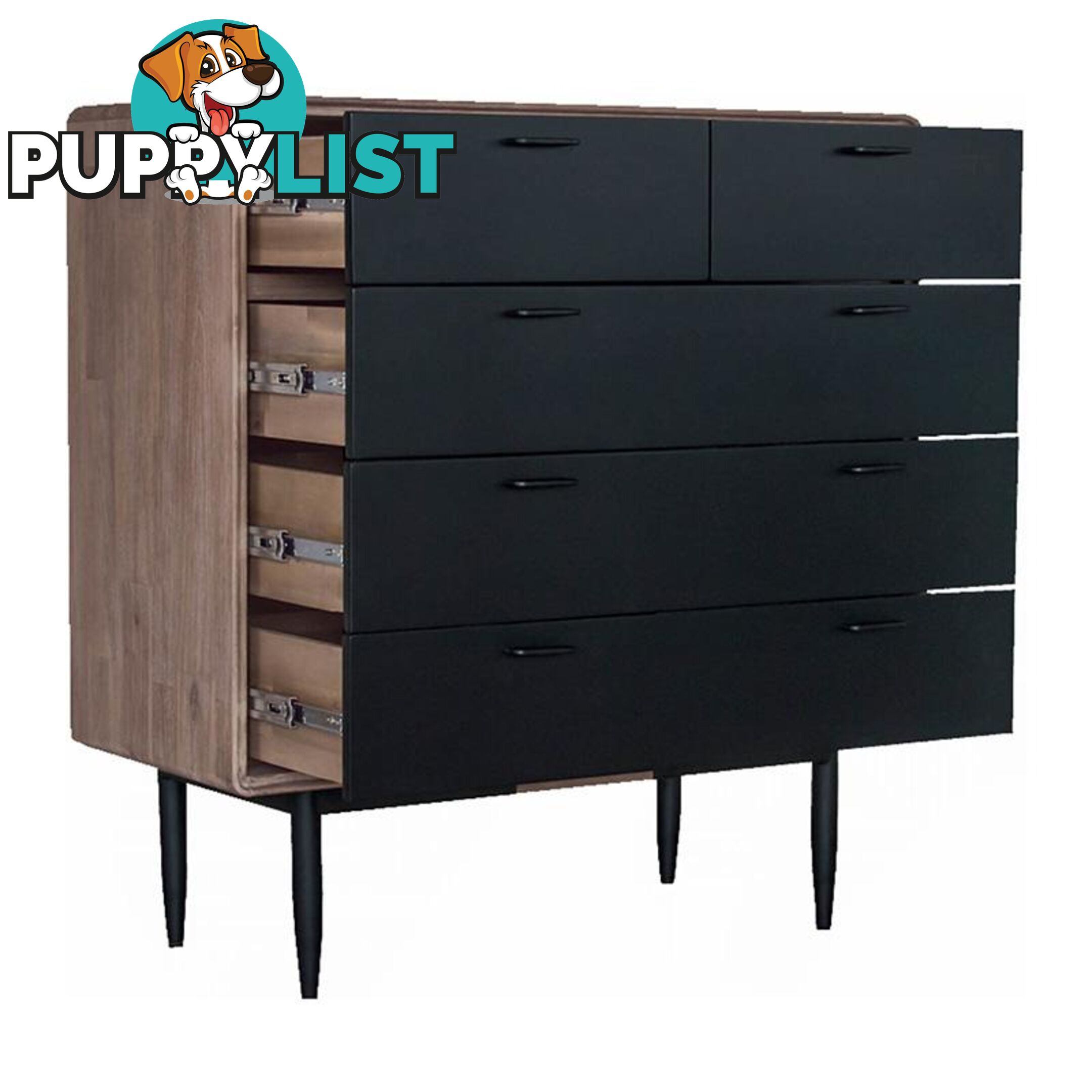 Binder Tall Sideboard 140cm Acacia Solid Wood - Sandblast & Black - 343012 - 9334719008998