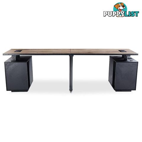 ARTO 2 People Workstation with 2 Cabinets  2.4M - Warm Oak & Black - WF-NW009 - 9334719004273