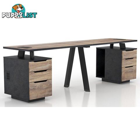 ARTO 2 People Workstation with 2 Cabinets  2.4M - Warm Oak & Black - WF-NW009 - 9334719004273