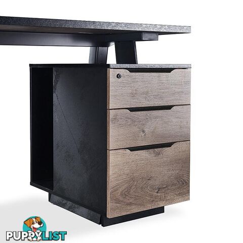 ARTO 2 People Workstation with 2 Cabinets  2.4M - Warm Oak & Black - WF-NW009 - 9334719004273