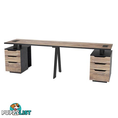 ARTO 2 People Workstation with 2 Cabinets  2.4M - Warm Oak & Black - WF-NW009 - 9334719004273