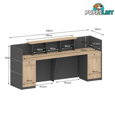 BELEN Reception Desk 2.4M - Acacia & Carbon Grey - MF-27RZJ049 - 9334719011776