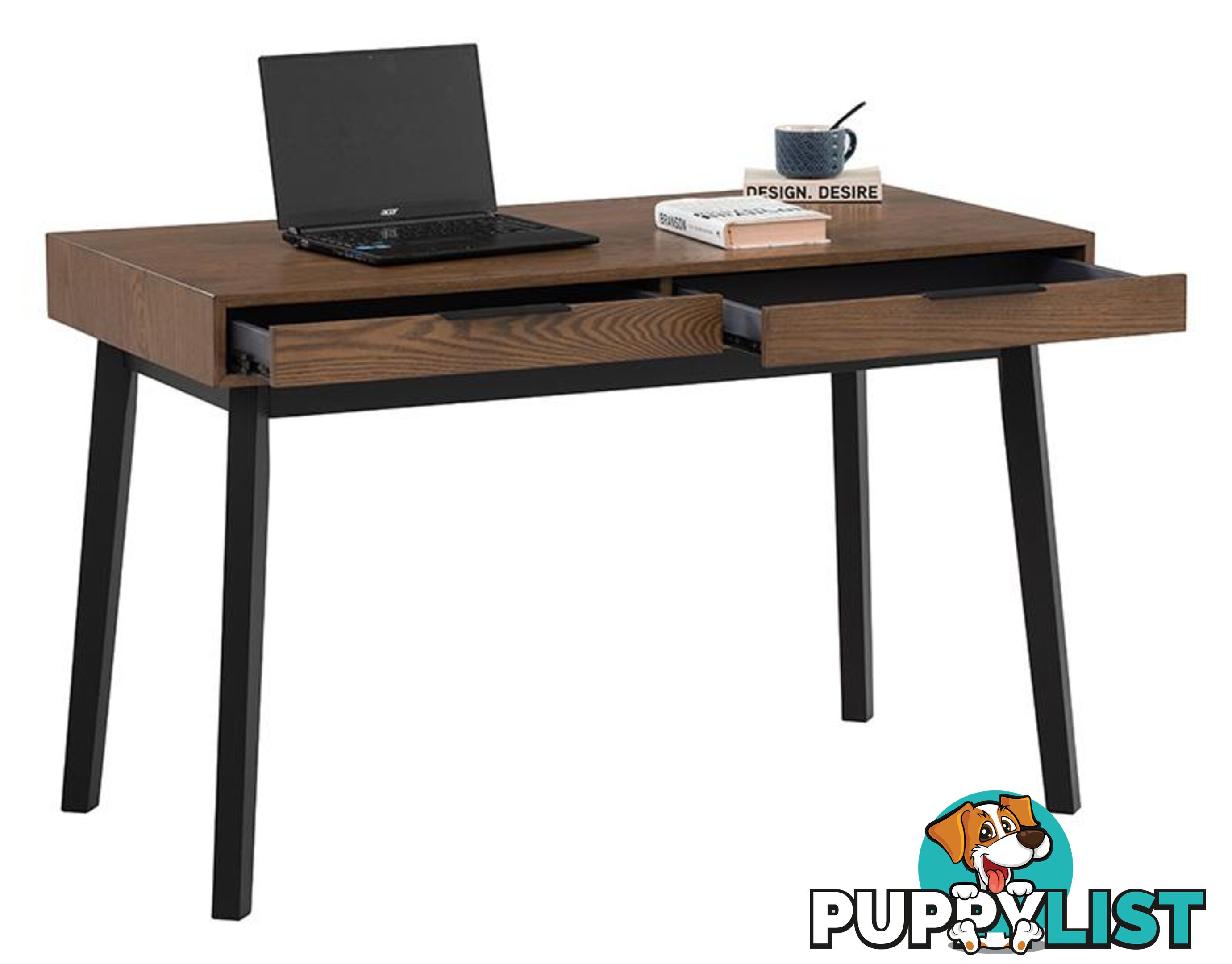 MALTON Study Desk 120cm - Black & Walnut - 124024 - 9334719000442