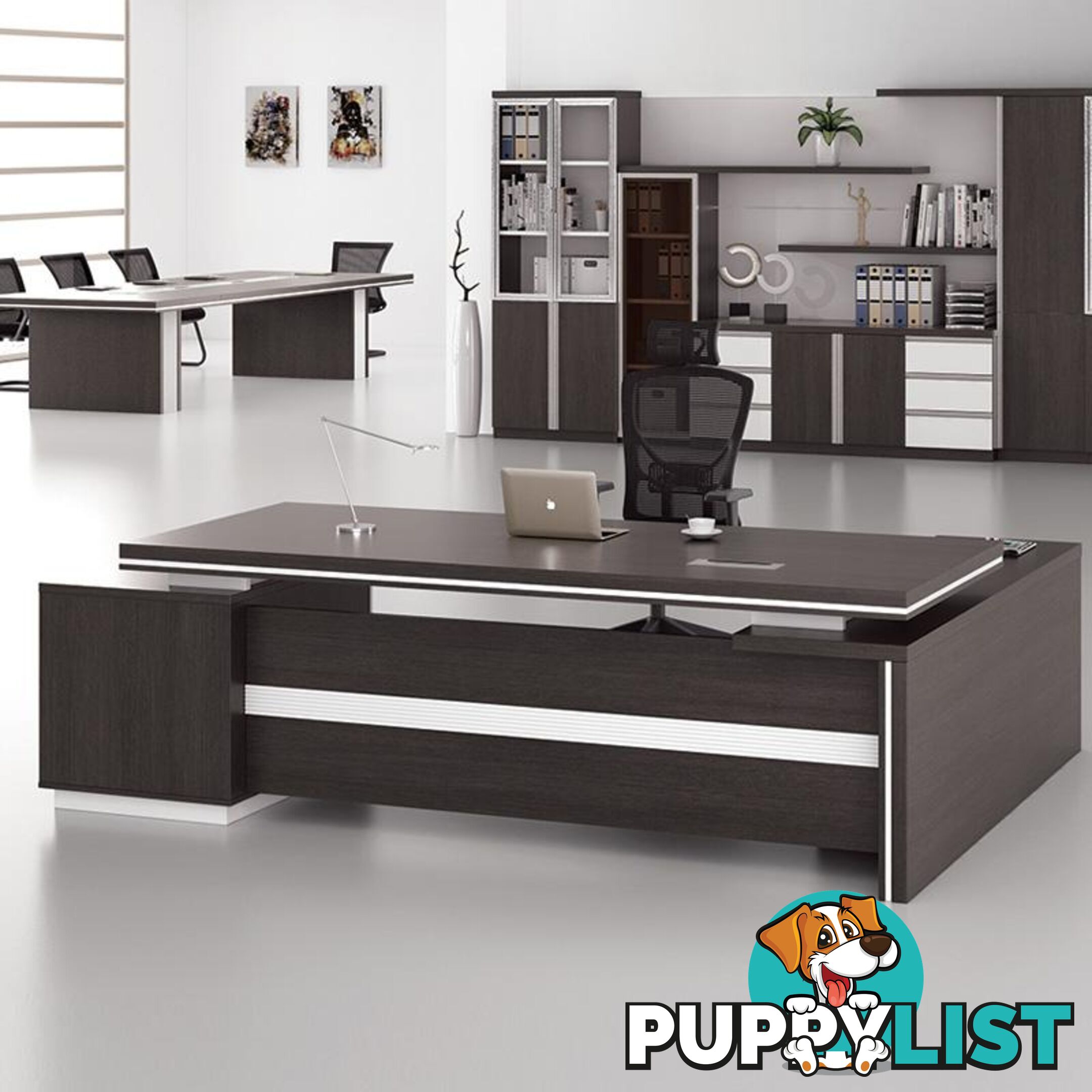 Xander Executive Office Desk with Left Return 2.49M - Black & White - MF-23MHB011 - 9334719001319