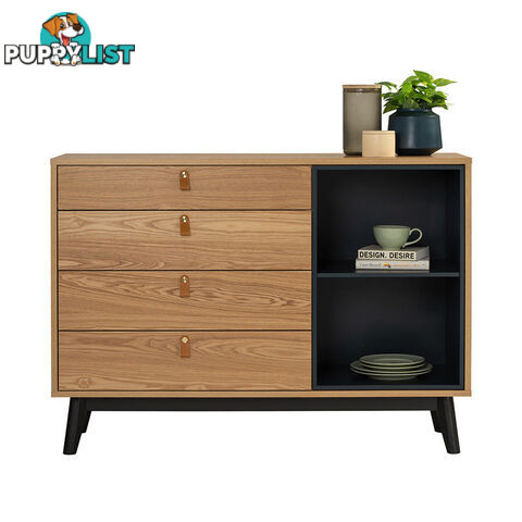 CASTOR Sideboard 125cm - Natural, Navy Blue & Black - 344024 - 9334719012186