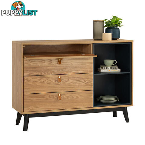 CASTOR Sideboard 125cm - Natural, Navy Blue & Black - 344024 - 9334719012186