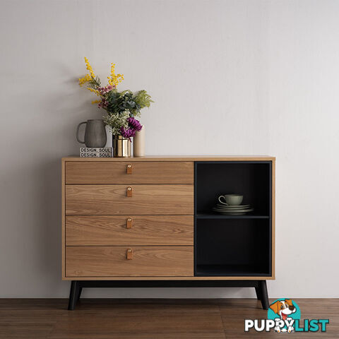 CASTOR Sideboard 125cm - Natural, Navy Blue & Black - 344024 - 9334719012186