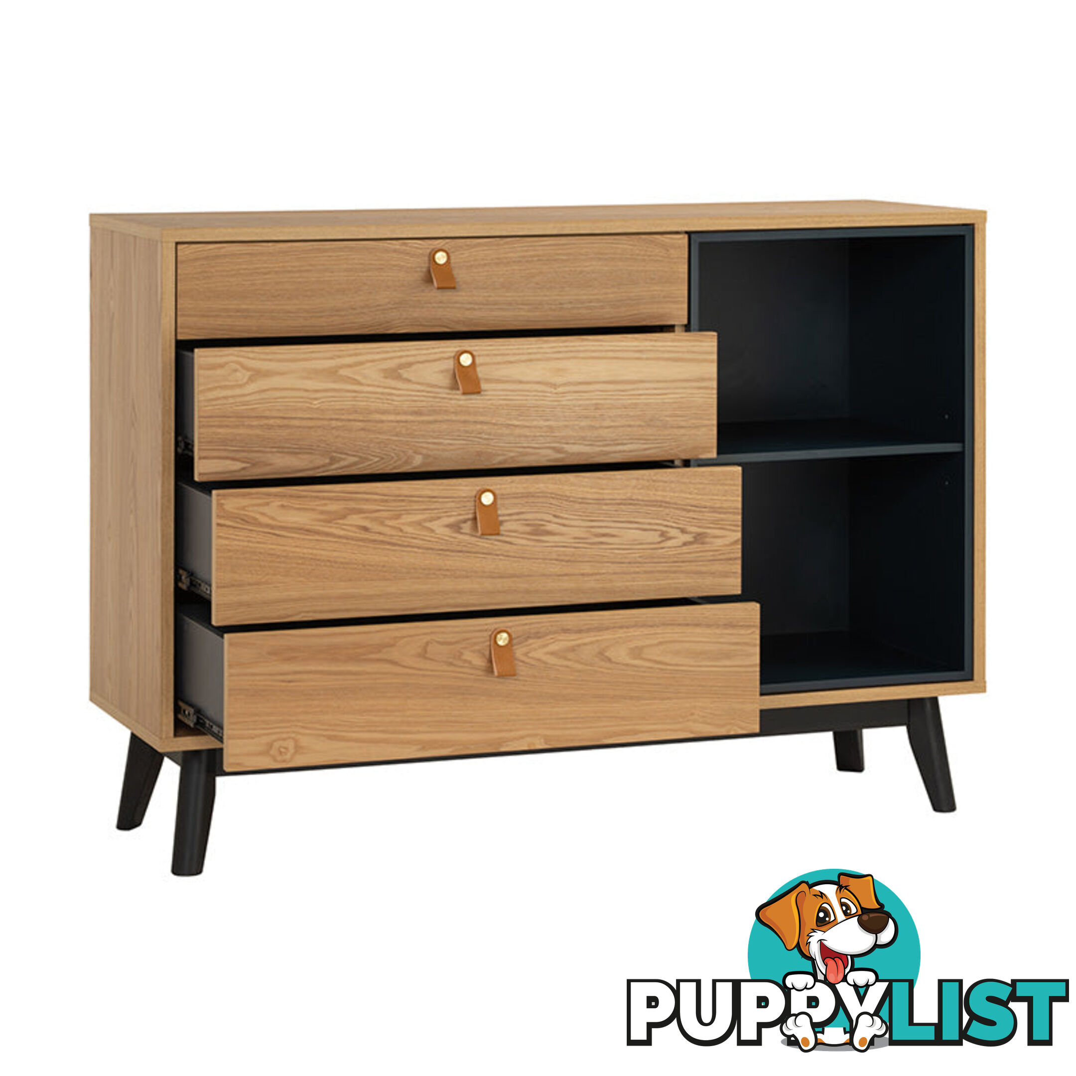 CASTOR Sideboard 125cm - Natural, Navy Blue & Black - 344024 - 9334719012186