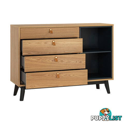 CASTOR Sideboard 125cm - Natural, Navy Blue & Black - 344024 - 9334719012186