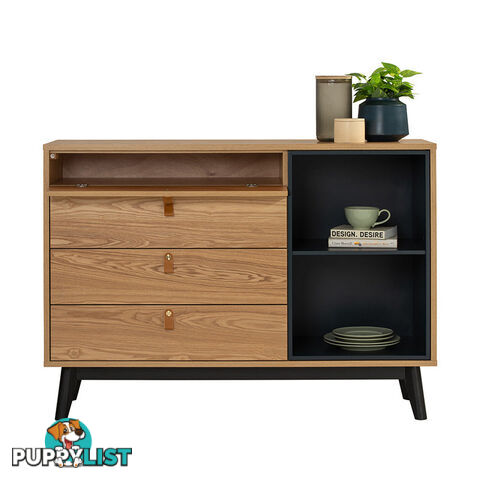 CASTOR Sideboard 125cm - Natural, Navy Blue & Black - 344024 - 9334719012186