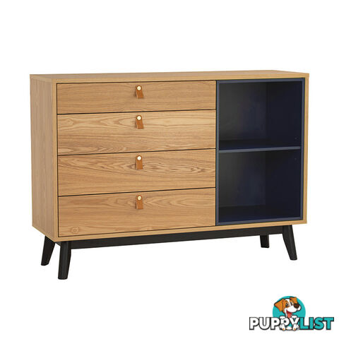 CASTOR Sideboard 125cm - Natural, Navy Blue & Black - 344024 - 9334719012186