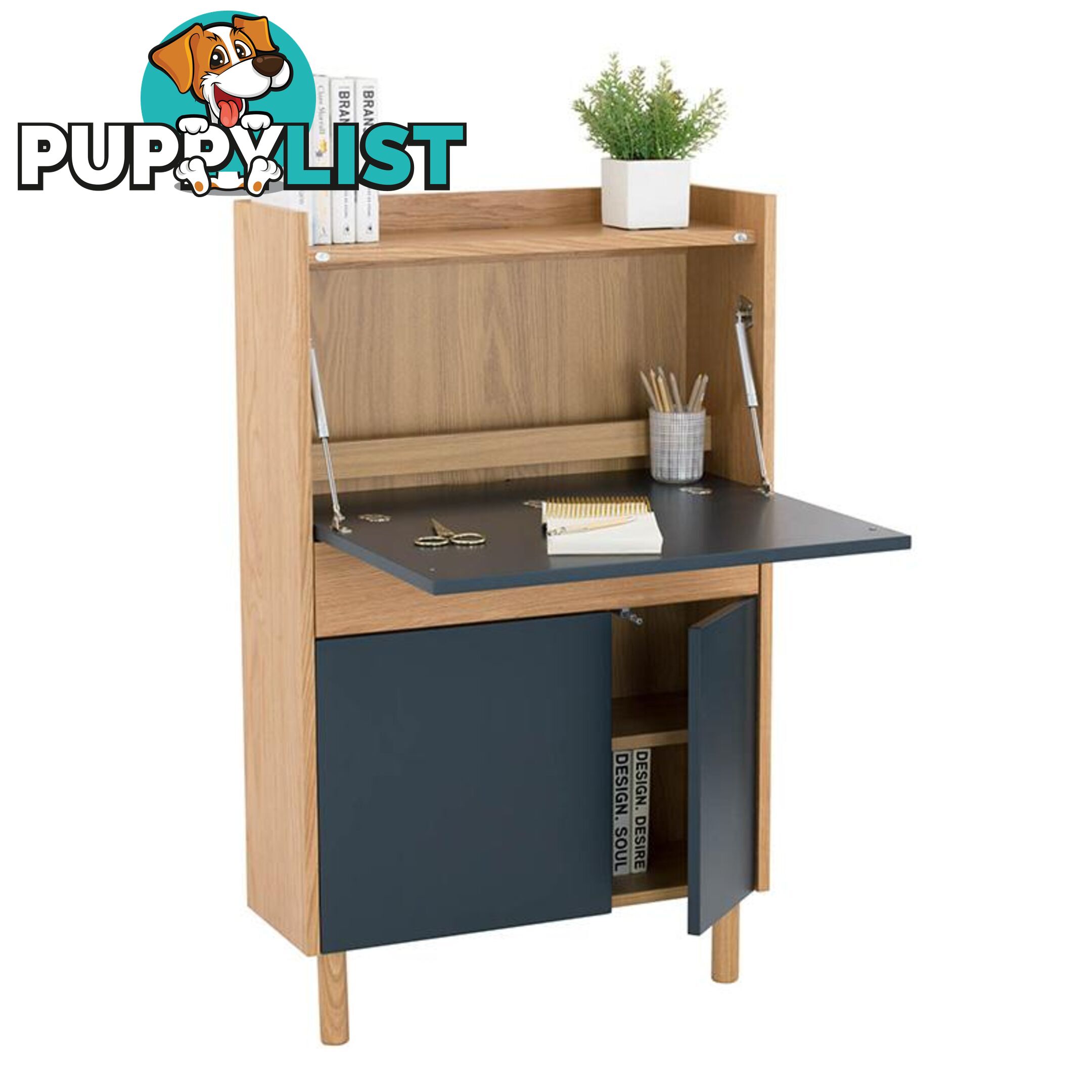 BARTON Study Desk 71cm - Blue & Natural - 122005 - 9334719000282