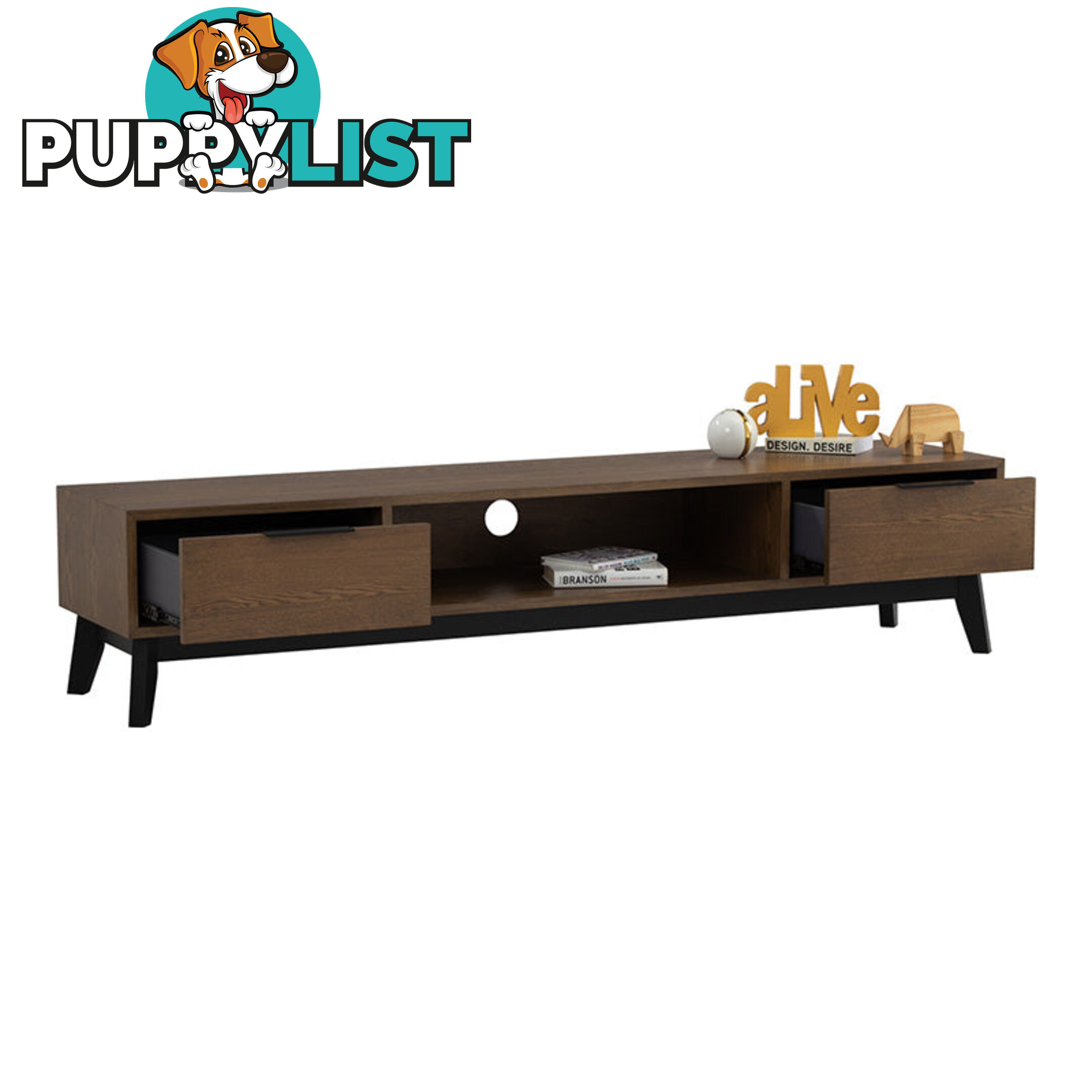 MALTON Entertainment TV Unit 180cm - Walnut & Black - 336028 - 9334719012292