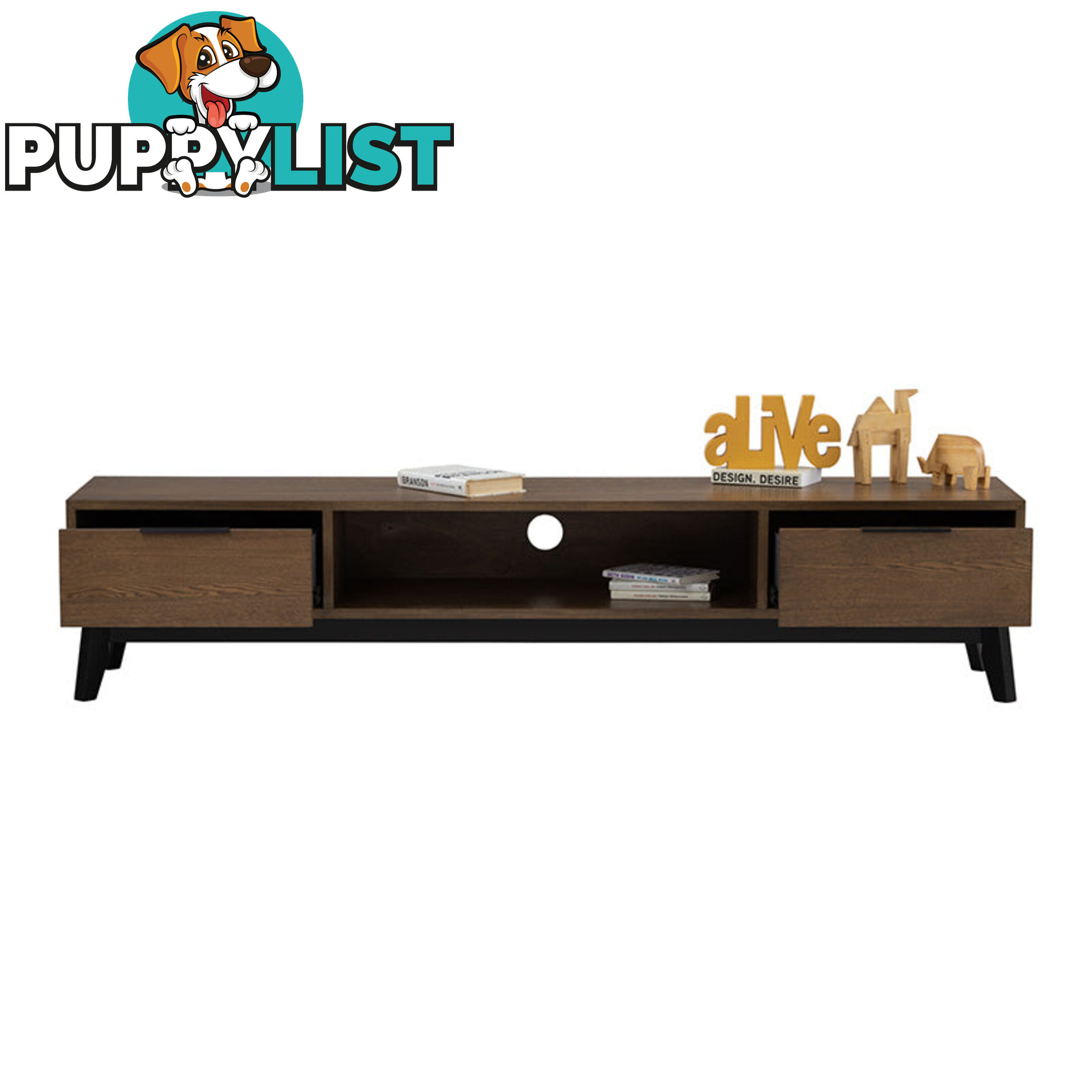 MALTON Entertainment TV Unit 180cm - Walnut & Black - 336028 - 9334719012292