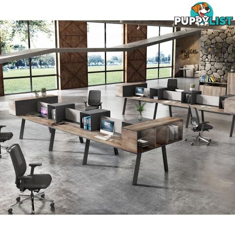 ARTO 6 Person Workstation Double Sided 5.0M - Warm Oak & Black - WF-NW017A - 9334719004600