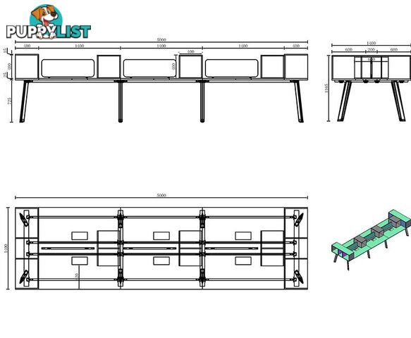 ARTO 6 Person Workstation Double Sided 5.0M - Warm Oak & Black - WF-NW017A - 9334719004600