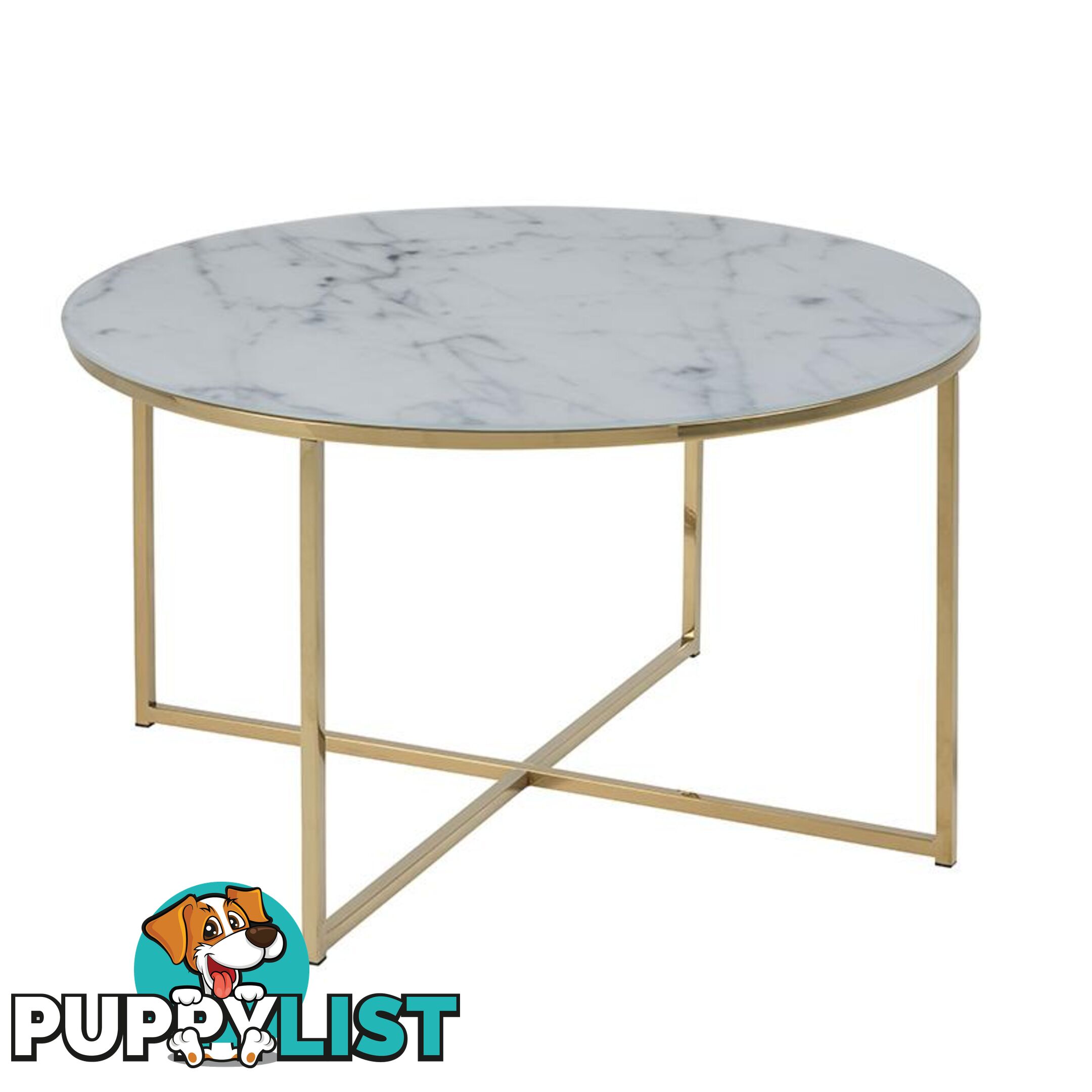 KOLINA Glass Marble Round Coffee Table 80cm - White/ Gold Chrome - AC-0000057547 - 5705994781908