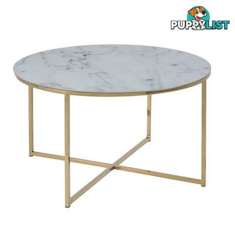 KOLINA Glass Marble Round Coffee Table 80cm - White/ Gold Chrome - AC-0000057547 - 5705994781908