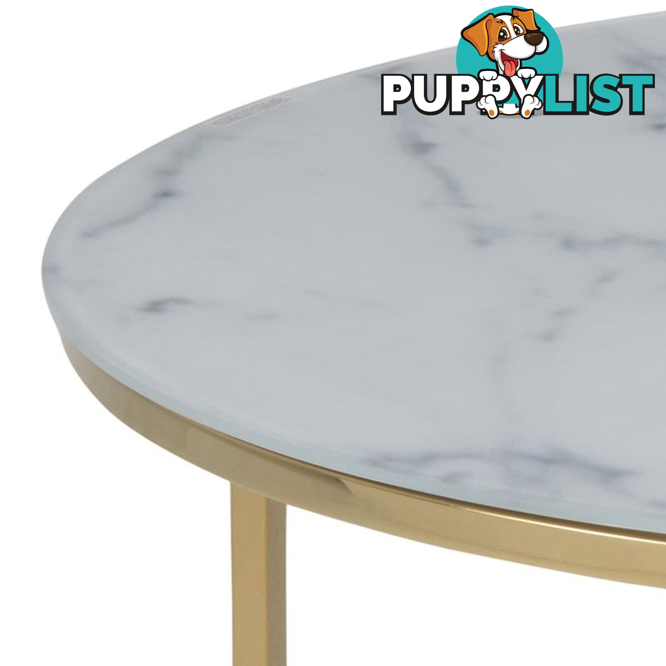 KOLINA Glass Marble Round Coffee Table 80cm - White/ Gold Chrome - AC-0000057547 - 5705994781908