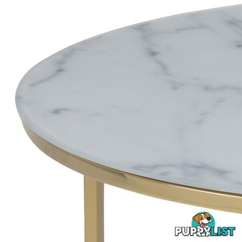 KOLINA Glass Marble Round Coffee Table 80cm - White/ Gold Chrome - AC-0000057547 - 5705994781908