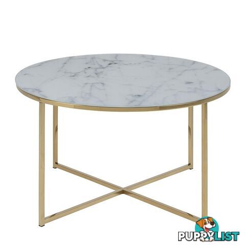 KOLINA Glass Marble Round Coffee Table 80cm - White/ Gold Chrome - AC-0000057547 - 5705994781908