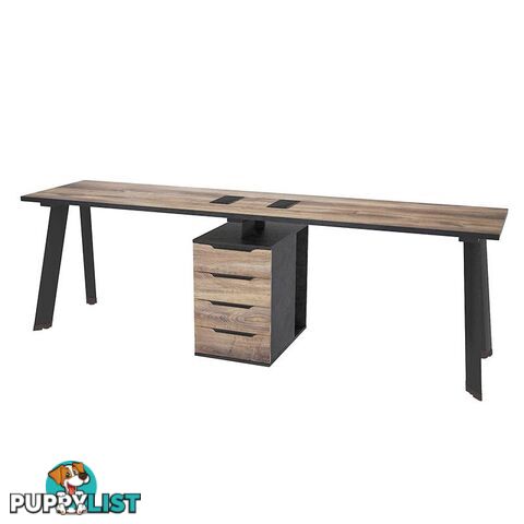 ARTO 2 People Workstation Desk 1 Cabinet  2.4M - Warm Oak & Black - WF-NW010 - 9334719004280