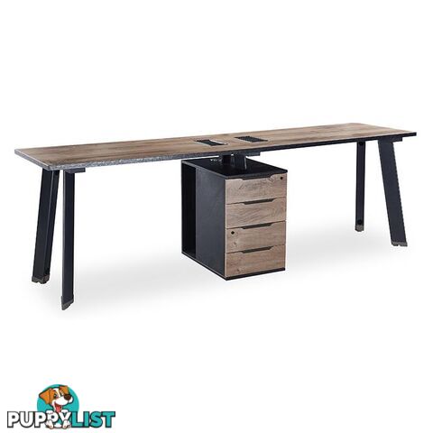 ARTO 2 People Workstation Desk 1 Cabinet  2.4M - Warm Oak & Black - WF-NW010 - 9334719004280