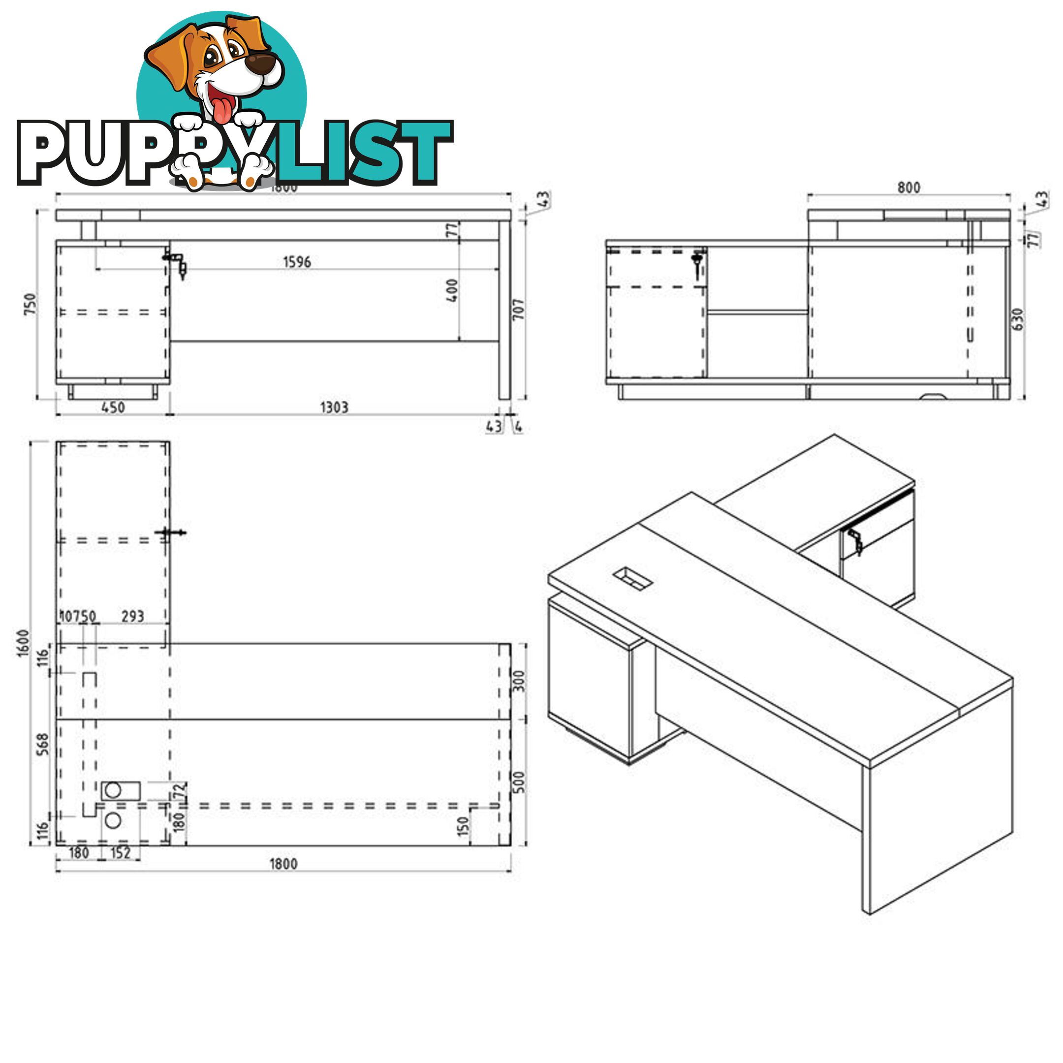 Carter Executive Office Desk + Right Return - 180cm - Coffee + Charcoal - MF-22MKD182 - 9334719001265