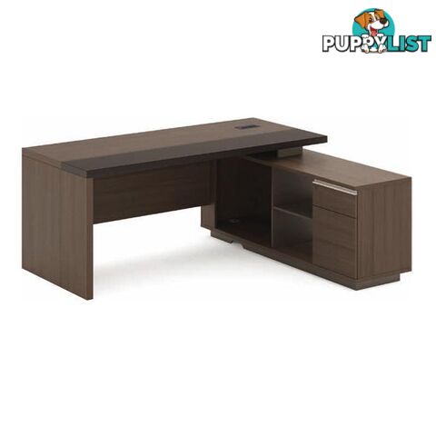 Carter Executive Office Desk + Right Return - 180cm - Coffee + Charcoal - MF-22MKD182 - 9334719001265