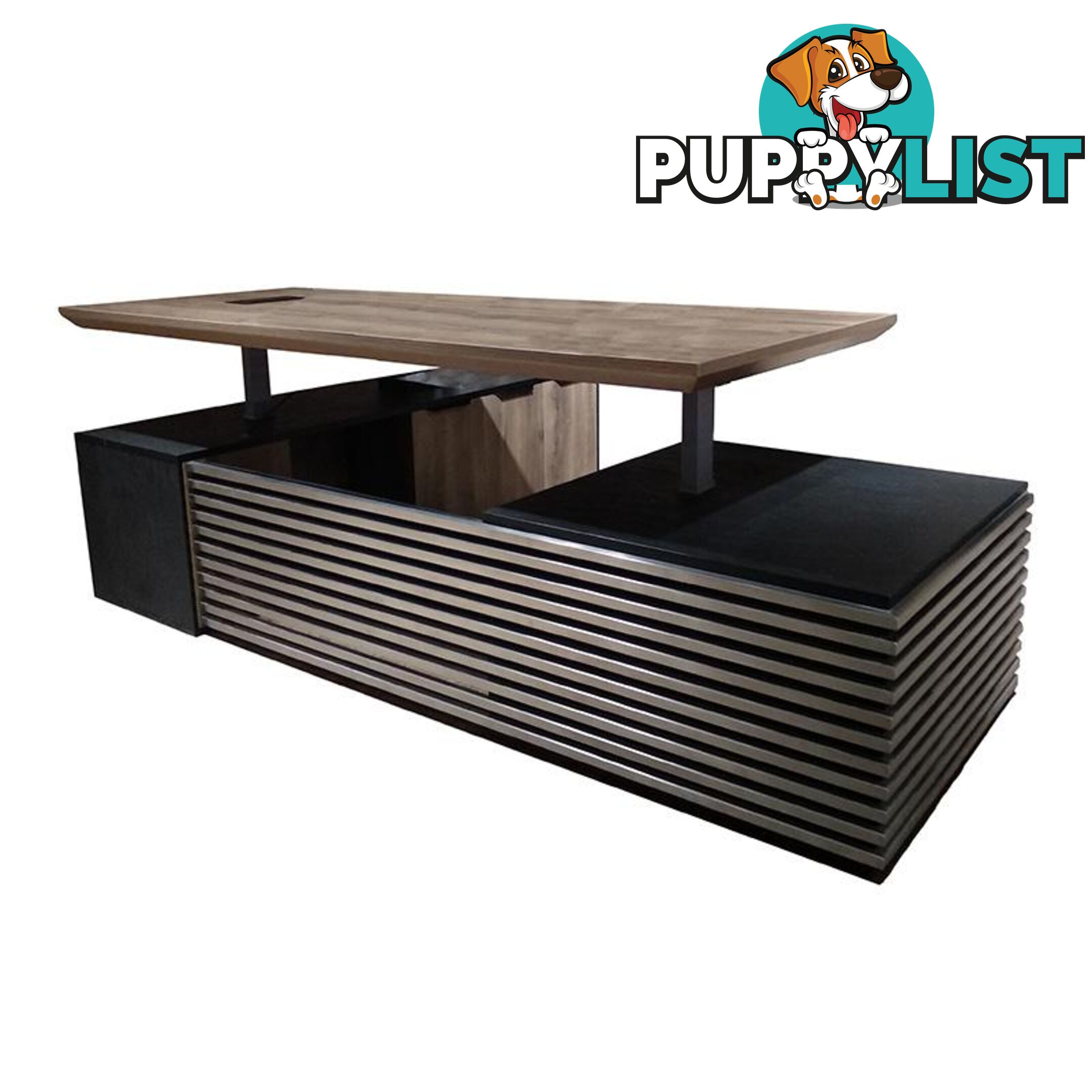 PHOENIX 2.0 - Sit Stand Electric Lift Executive Desk with Right Return 2.8m - Warm Oak & Black - WF-N2801-R-SU - 9334719010229