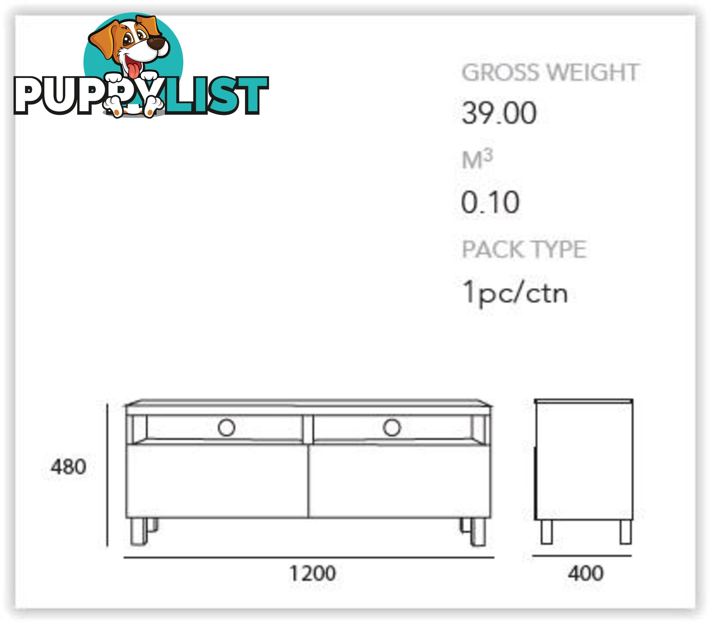 Gordy TV Unit - 120cm - Natural + White - 334001 - 9334719008738