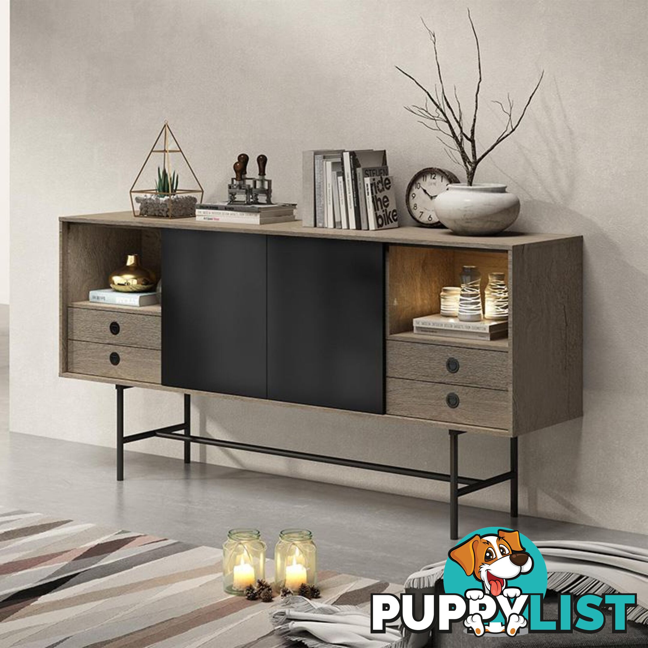 BAYLEN Sideboard 1.6M - Warm Oak & Black - WF-CW-01 - 9334719003757