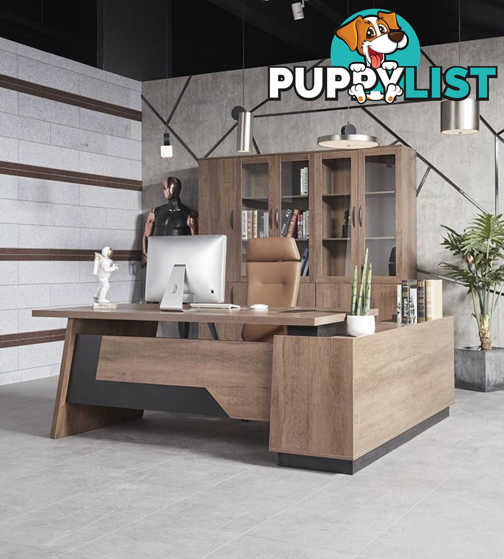 SUTTON Executive Desk with Left Return 1.8M - 2.0M - Warm Oak & Black - WF-M2507-L - 9334719011479