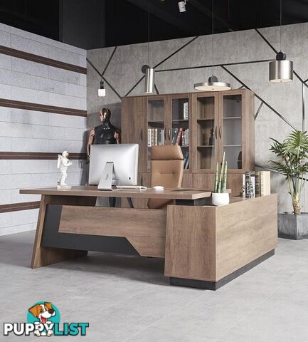 SUTTON Executive Desk with Left Return 1.8M - 2.0M - Warm Oak & Black - WF-M2507-L - 9334719011479