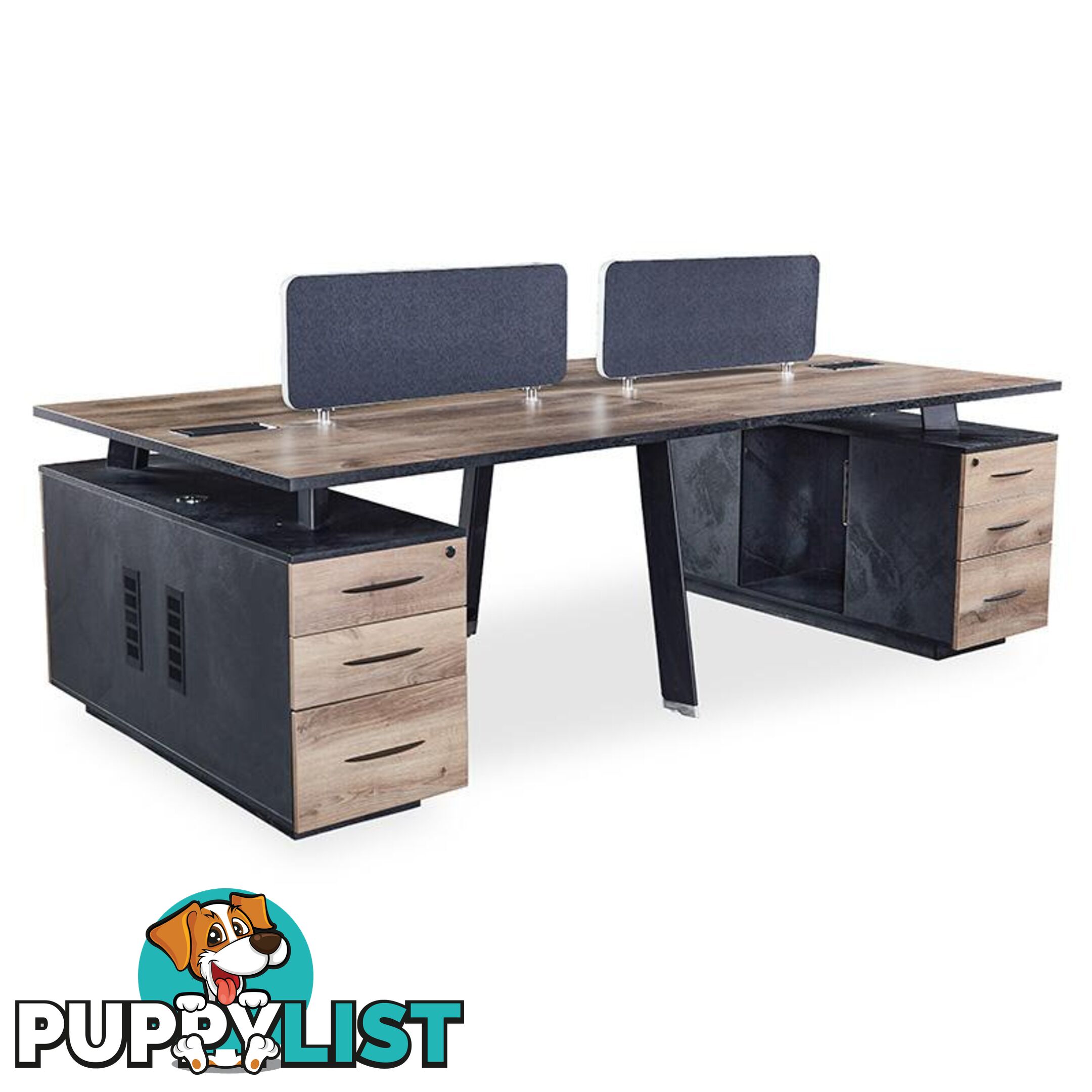 ARTO 4 people Back to Back Workstation 4 Cabinets 2.4M - Warm Oak & Black - WF-NW018 - 9334719004310