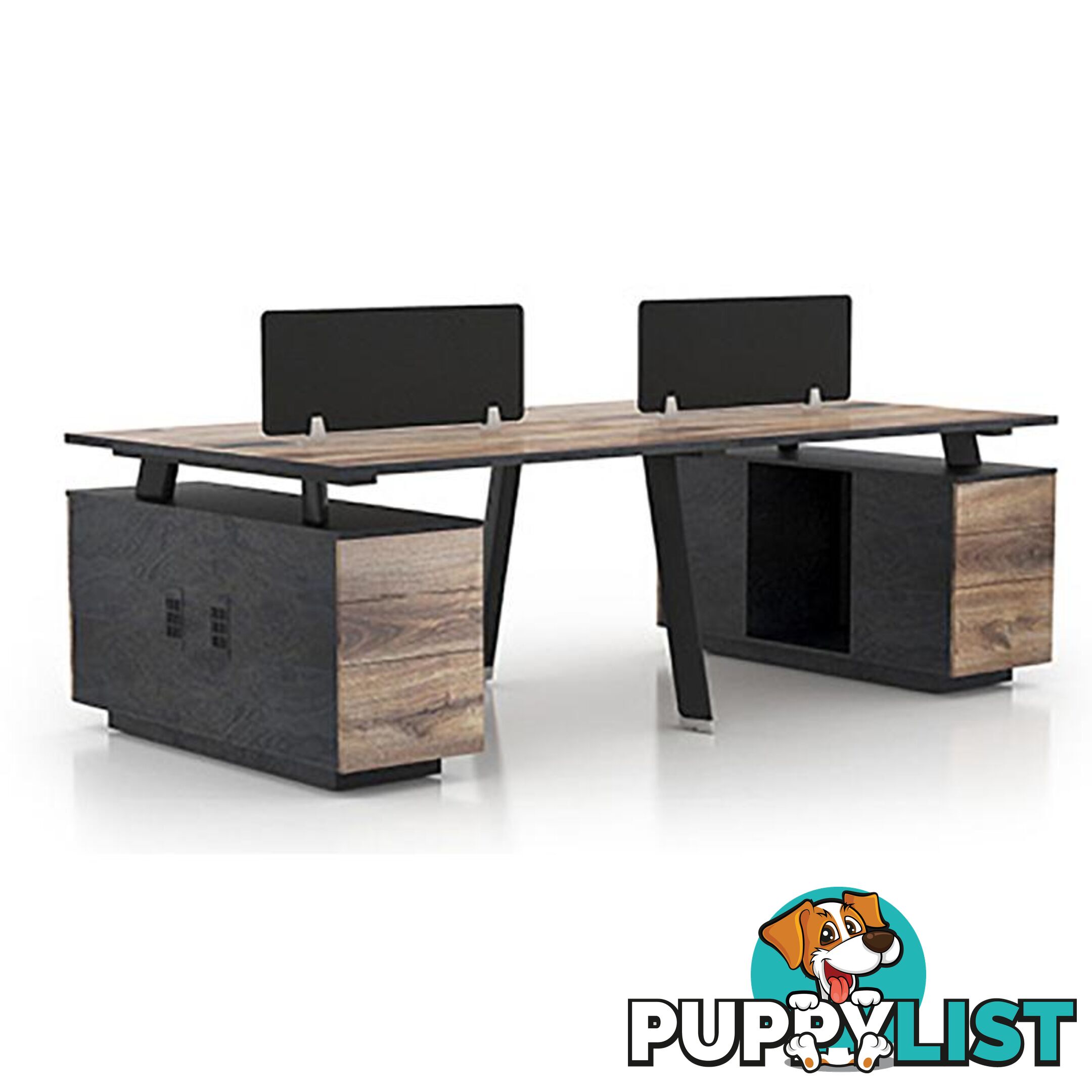 ARTO 4 people Back to Back Workstation 4 Cabinets 2.4M - Warm Oak & Black - WF-NW018 - 9334719004310